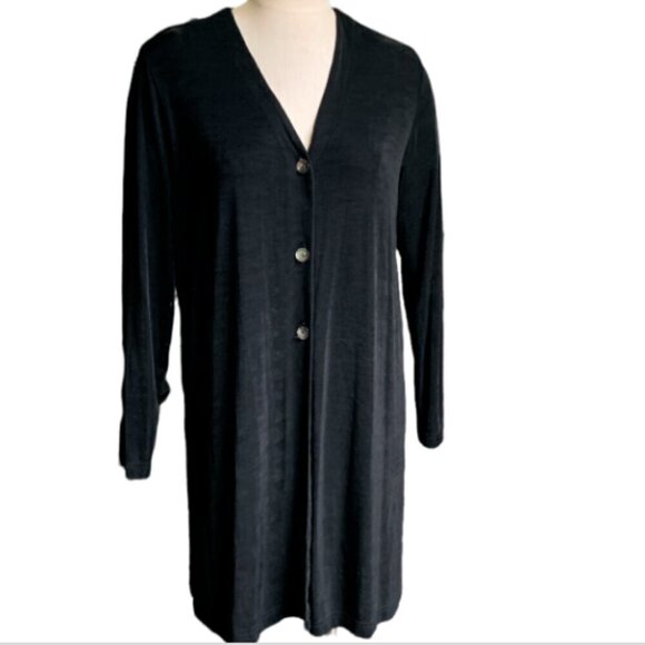 Hot Cotton Travelware Travel 3-Button Tunic Top/Cardigan Side Slit M Black 50F - Picture 2 of 8